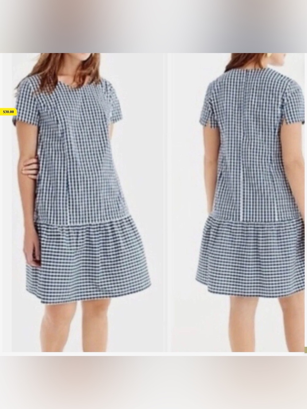 Universal Standard X J. Crew Gingham Drop Waist Blue White Dress - Picture 1 of 5